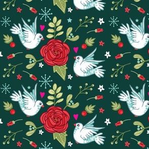 Christmas Doves and Roses