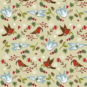 Robins Doves and Mistletoe