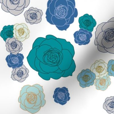 roses in blue, teal & turquoise
