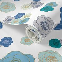 roses in blue, teal & turquoise