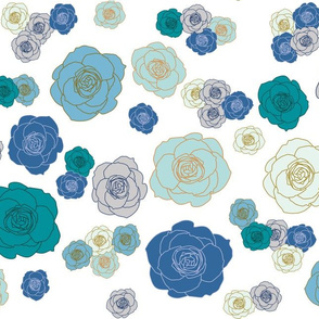 roses in blue, teal & turquoise