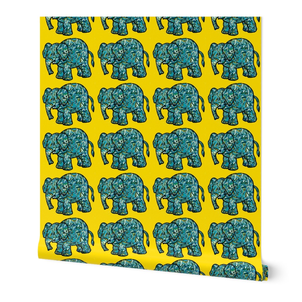 vivid funky graffiti elephant yellow green