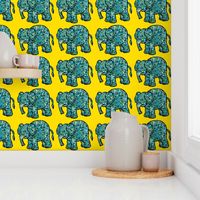 vivid funky graffiti elephant yellow green
