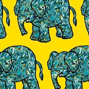 vivid funky graffiti elephant yellow green