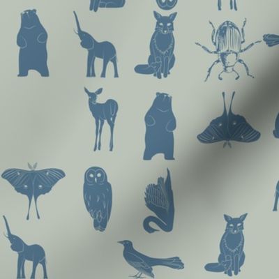 grid collective animal pattern in blue