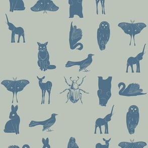 grid collective animal pattern in blue