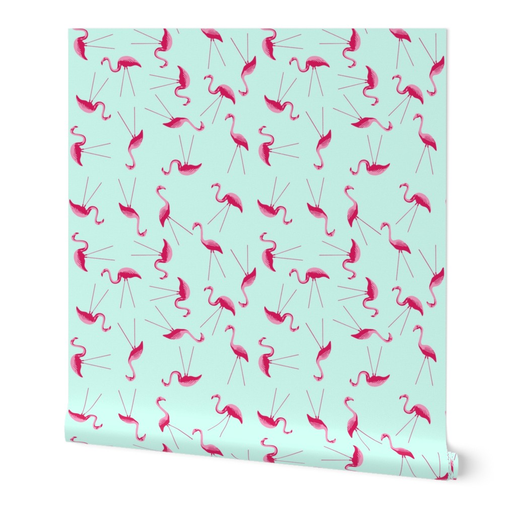 flamingos on mint