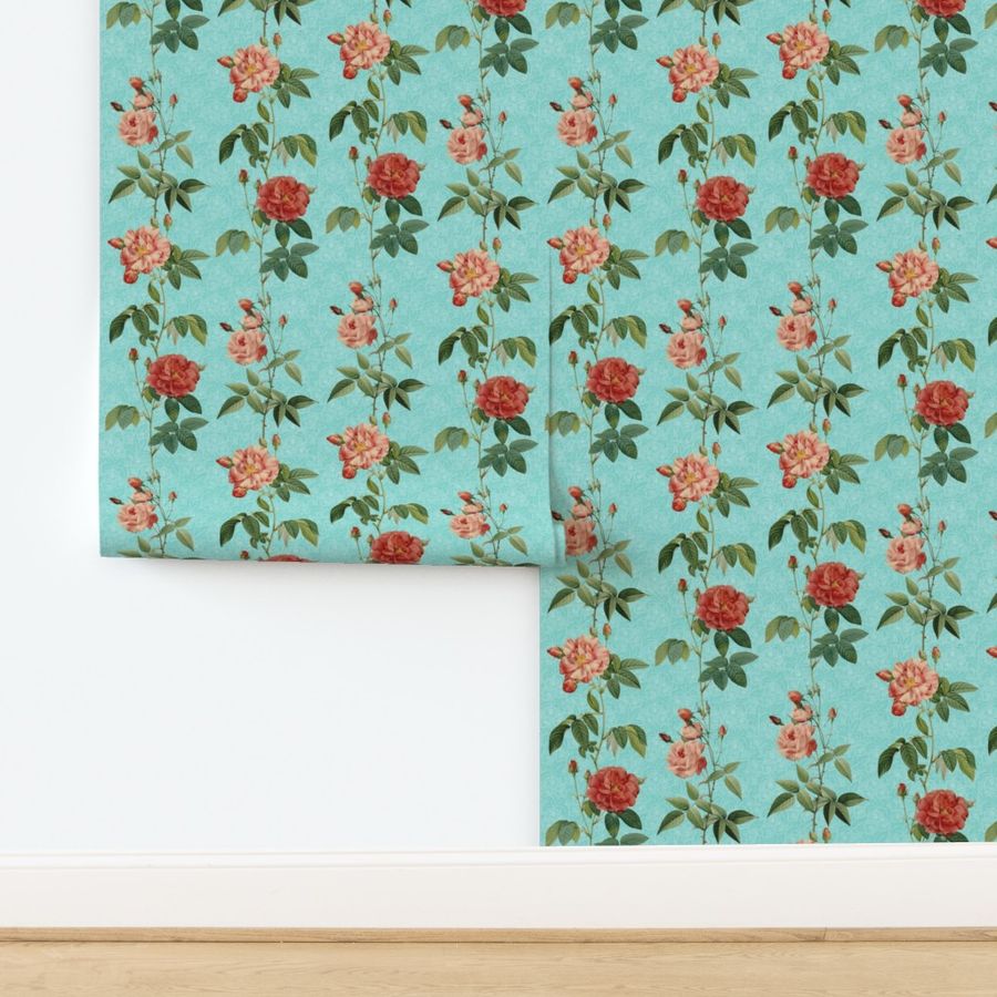 Antique_Roses_vertical_rows_on_Blue