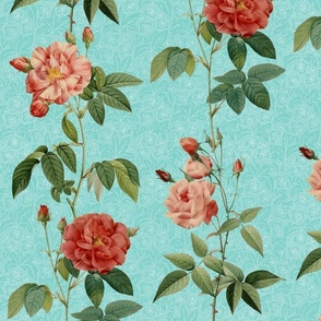 Antique_Roses_vertical_rows_on_Blue