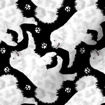 Trotting Great Pyrenees and paw prints - black