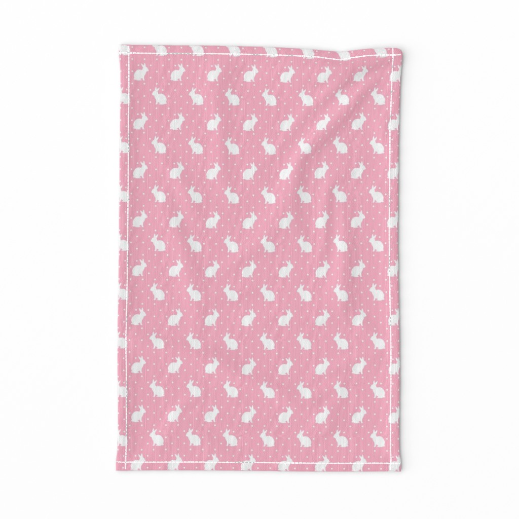 Rabbits and Spots white on Pink