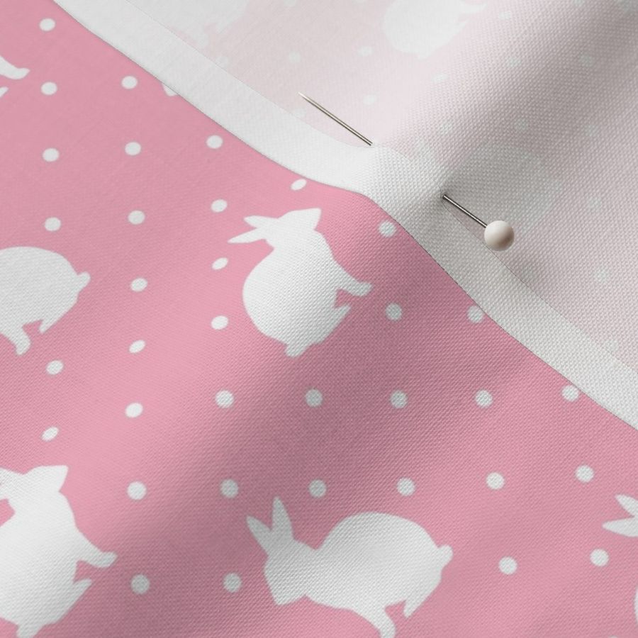 Rabbits and Spots white on Pink