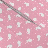 Rabbits and Spots white on Pink