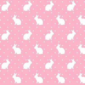 Rabbits and Spots white on Pink