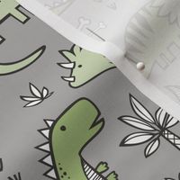 Dinosaurs in Green on Grey