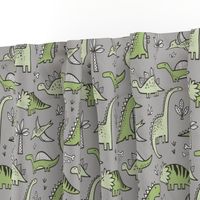 Dinosaurs in Green on Grey