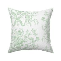 Faded Rococo Roses in basil on white