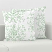 Faded Rococo Roses in basil on white