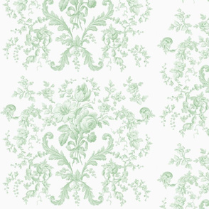 Faded Rococo Roses in basil on white