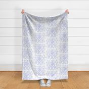Faded Rococo Roses in blue violet on white