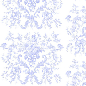 Faded Rococo Roses in blue violet on white