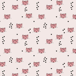 Adorable pastel pink beige and black kitten fun cat illustration in scandinavian abstract style print for kids and cats lovers XS