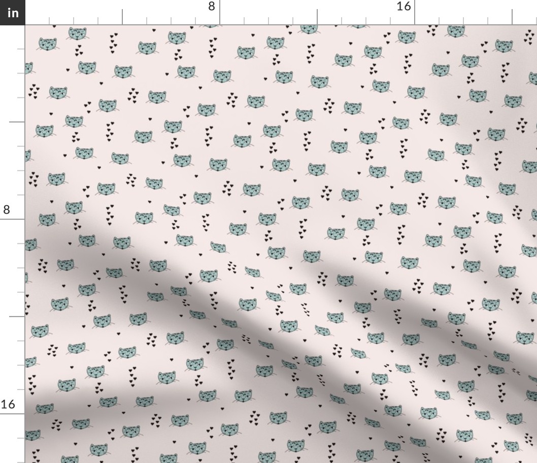 Adorable pastel mint beige and black kitten fun cat illustration in scandinavian abstract style print for kids and cats lovers XS
