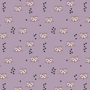 Adorable pastel pink lilac purple and black kitten fun cat illustration in scandinavian abstract style print for kids and cats lovers XS