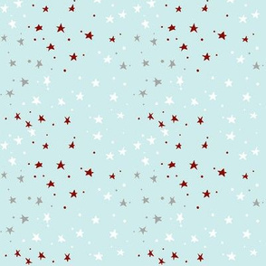 mini stars red white grey on pale blue