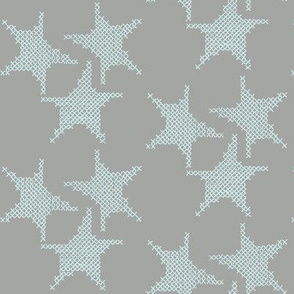 pale blue cross stitch stars on grey