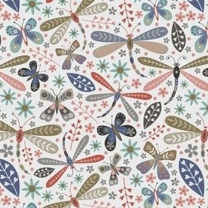 Floral dragonflies - cream