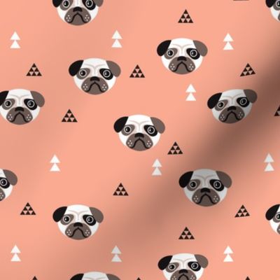 Geometric pug love puppy dog illustration cute kids retro animals in mustard