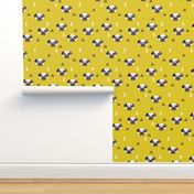 Geometric pug love puppy dog illustration cute kids retro animals in mustard
