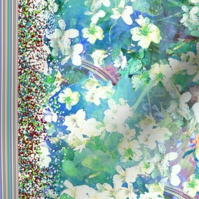 For Wide Fabrics WHITE VIOLETS DOUBLE BORDER PRINT FEAST OF BLOSSOM AQUATIC MORNING