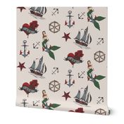 Classic Sailor Tattoo Fabric- Cream Background