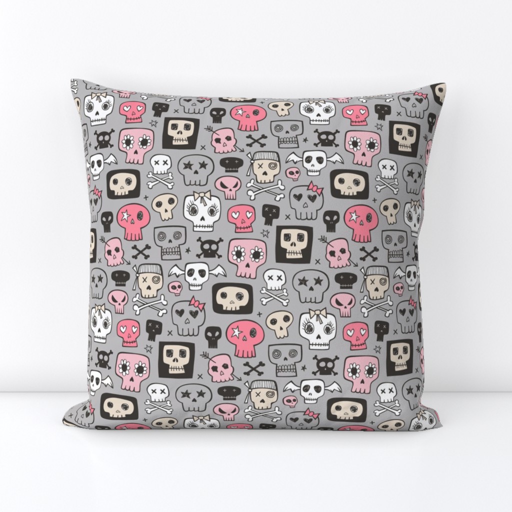 Skulls In Pink on Grey