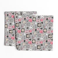 Skulls In Pink on Grey