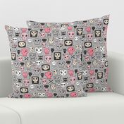 Skulls In Pink on Grey