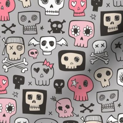 Skulls In Pink on Grey