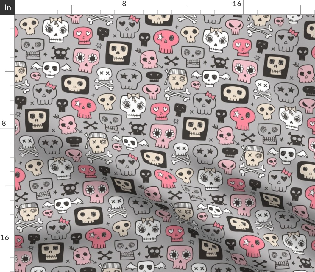 Skulls In Pink on Grey