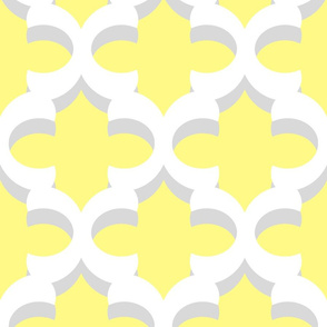 Yellow Gray White Quatrefoil