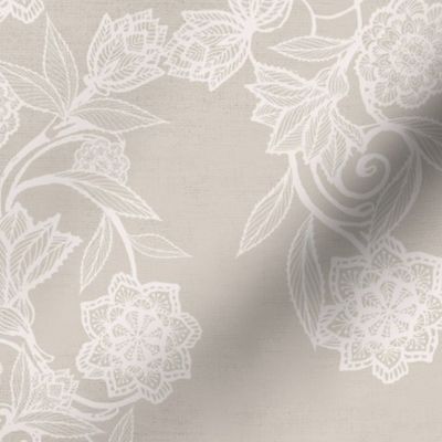 Delicate Grandmillennial florals - Neutral beige and cream  12"