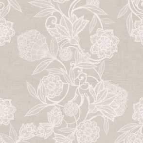 Delicate Grandmillennial florals - Neutral beige and cream  12"