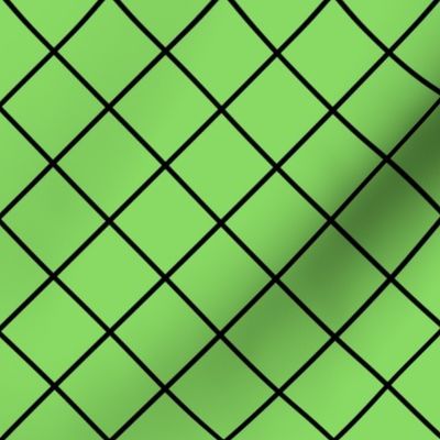 Fishnet Diamonds - 2 inch (5.08cm) - Black Outlines (#000000) on Light Green (#89DA65)