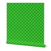 Fishnet Diamonds - 2 inch (5.08cm) - Black Outlines (#000000) on Mid Green (#3AD42D)