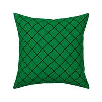 Fishnet Diamonds - 2 inch (5.08cm) - Black Outlines (#000000) on Dark Green (#00813C)