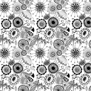 Doodled Flowers (black and white)