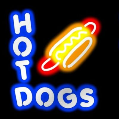 Dean's Neon Hot Dog Signs at Night