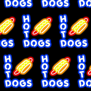 Dean's Neon Hot Dog Signs at Night