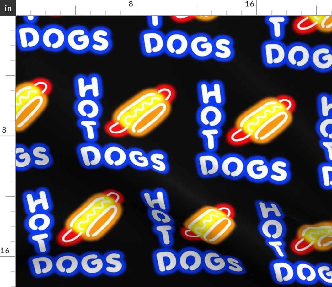 Dean's Neon Hot Dog Signs at Night